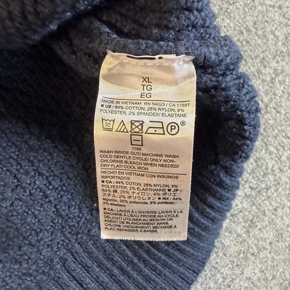 Banana Republic Mens XL Heavy Navy Blue Waffle Knit Crewneck Sweater #3292